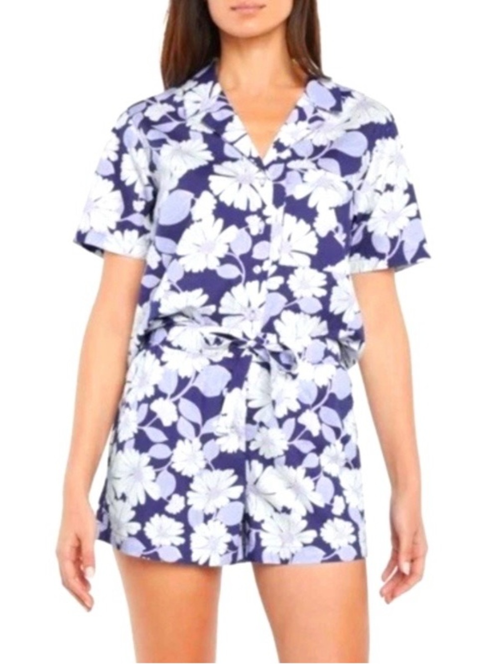 NWT Gap 2pcs 100% Cotton Short Sleeve Pajama Set Purple Modern Floral XXL